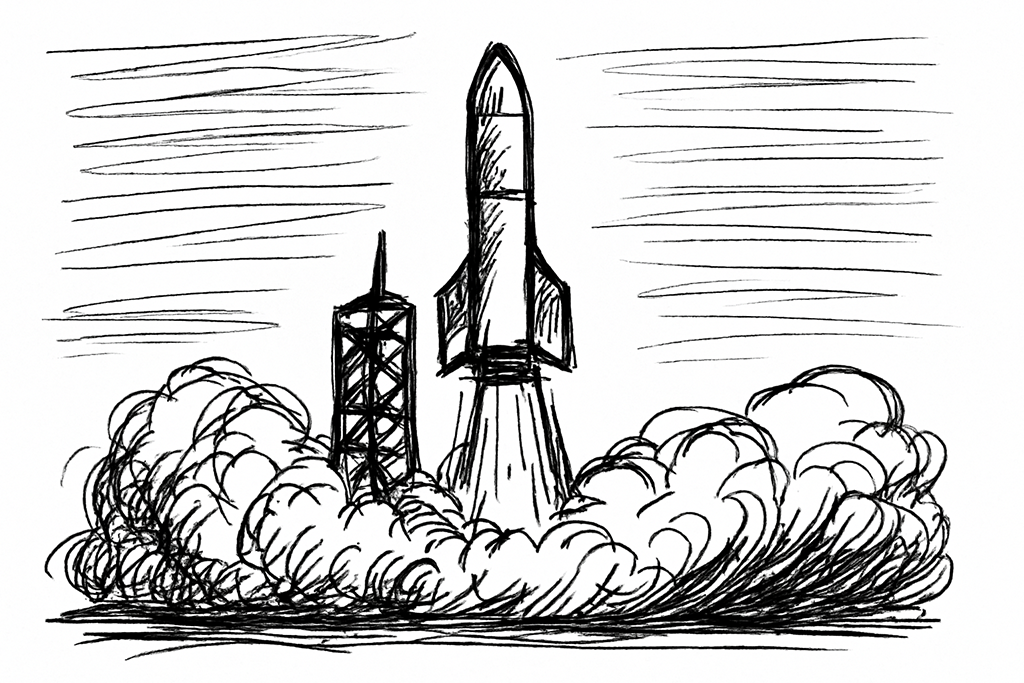 A rocket at the exact moment of liftoff